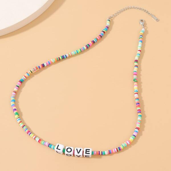 

Letter Beaded Necklace, Multicolor