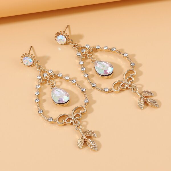

Rhinestone Decor Drop Earrings, Gold