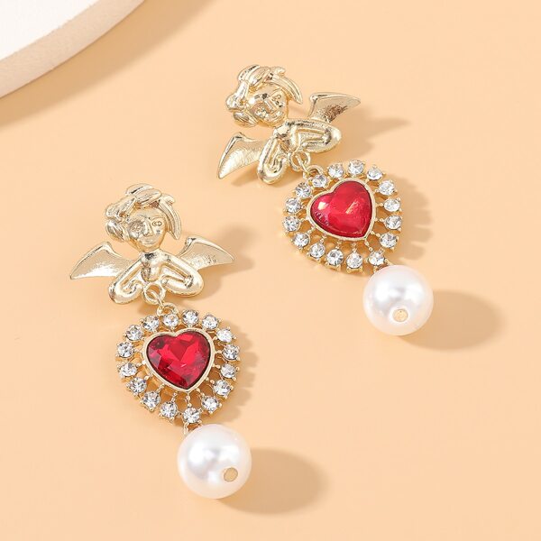 

Rhinestone Decor Heart Decor Drop Earrings, Red