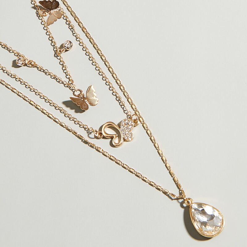

Butterfly Tassel Layered Necklace, Gold