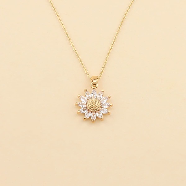 

Rhinestone Decor Floral Charm Necklace, Gold