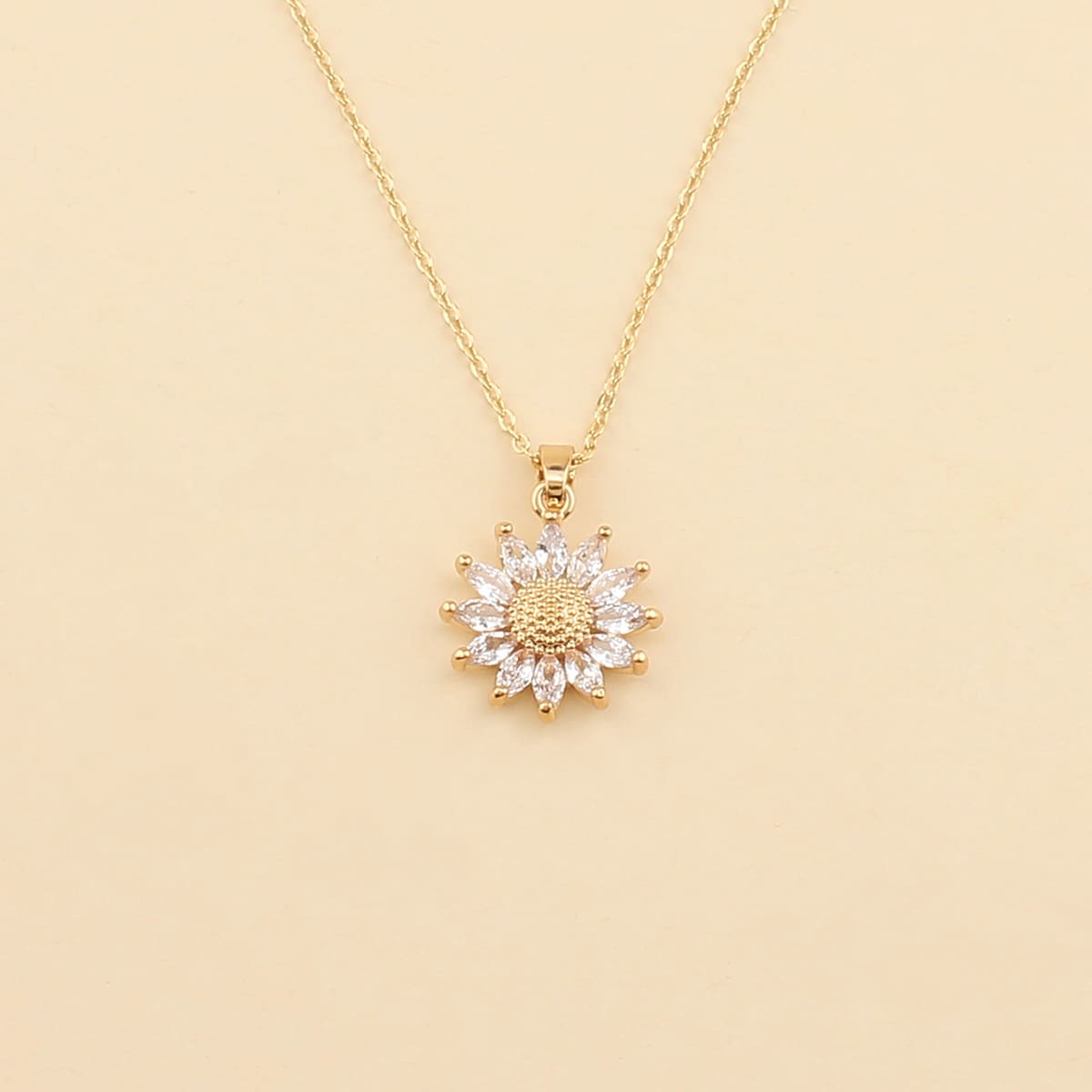 

Rhinestone Decor Floral Charm Necklace, Gold