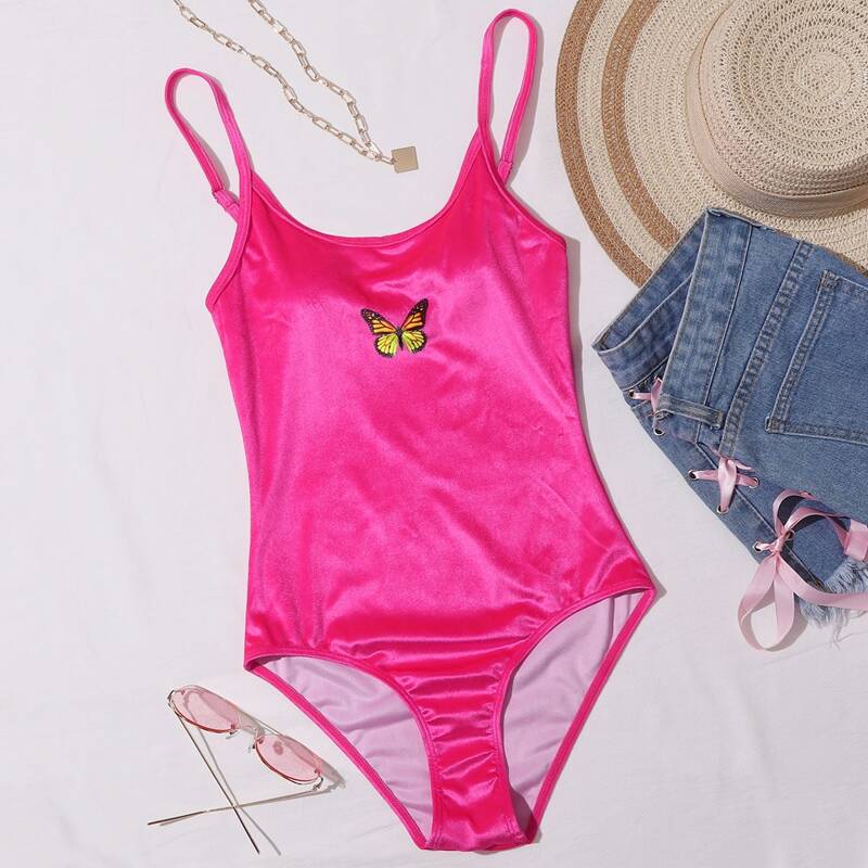 

Velvet Butterfly One Piece Swimsuit, Hot pink
