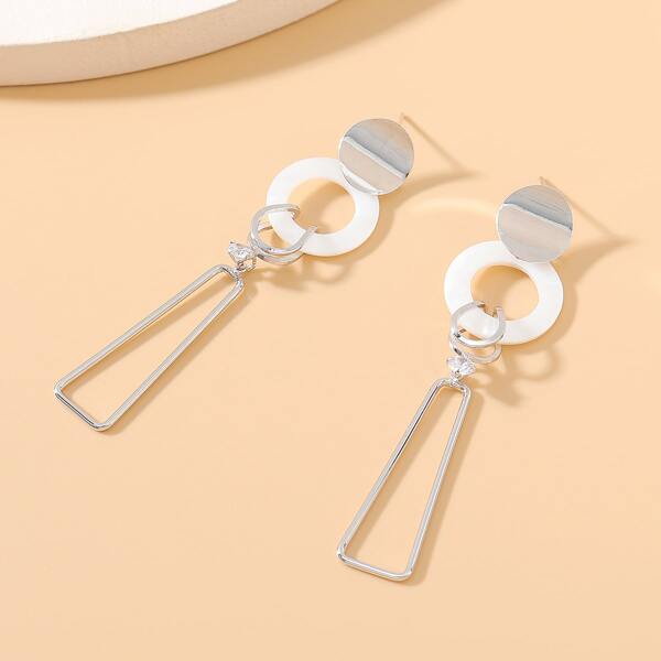 

Geometric Rhinestone Engraved Drop Earrings, Silver