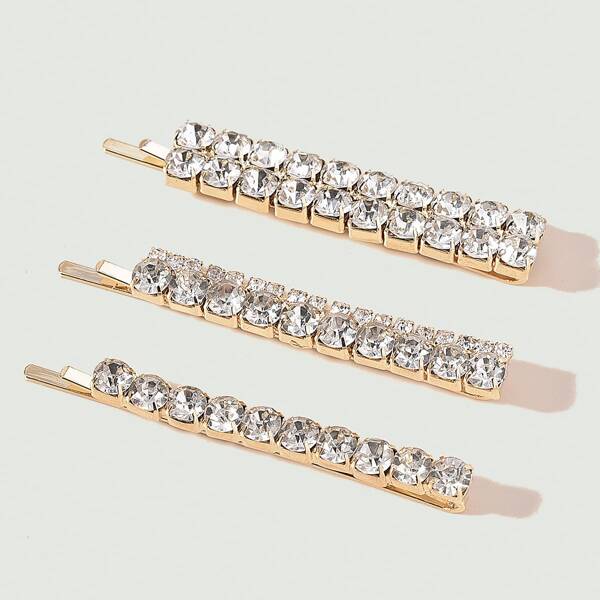 

3pcs Rhinestone Decor Bobby Pin, Gold