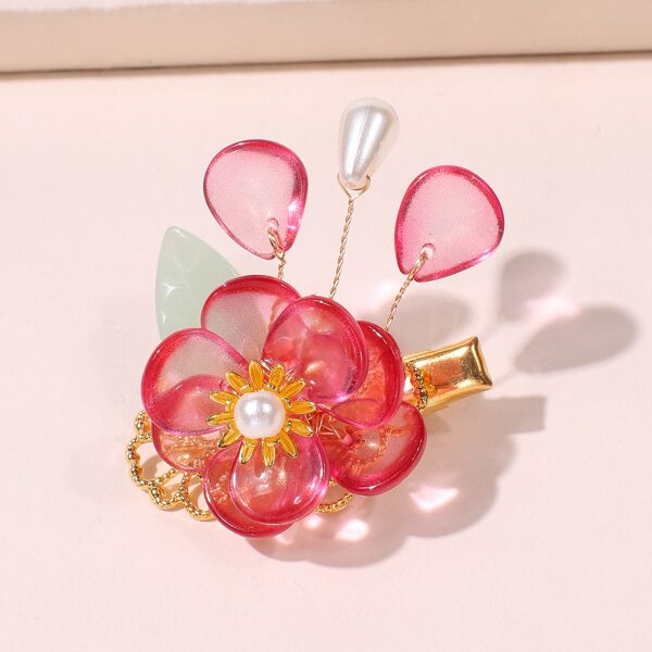 

Flower Decor Hair Clip, Hot pink