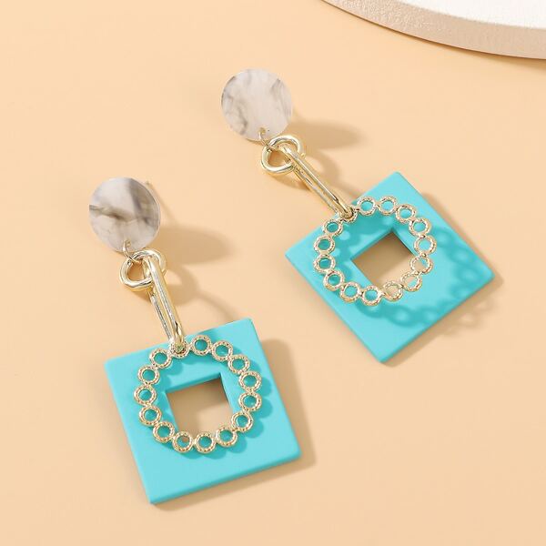 

Marble Pattern Geometric Drop Earrings, Blue