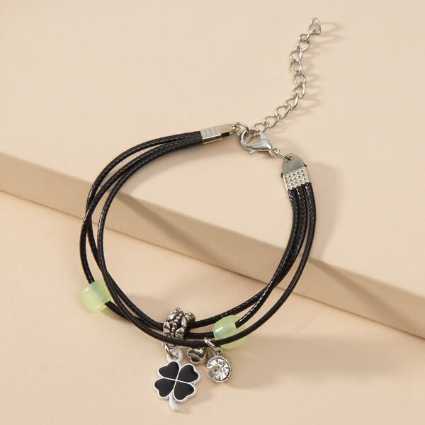

Layered Clover Charm Bracelet, Black