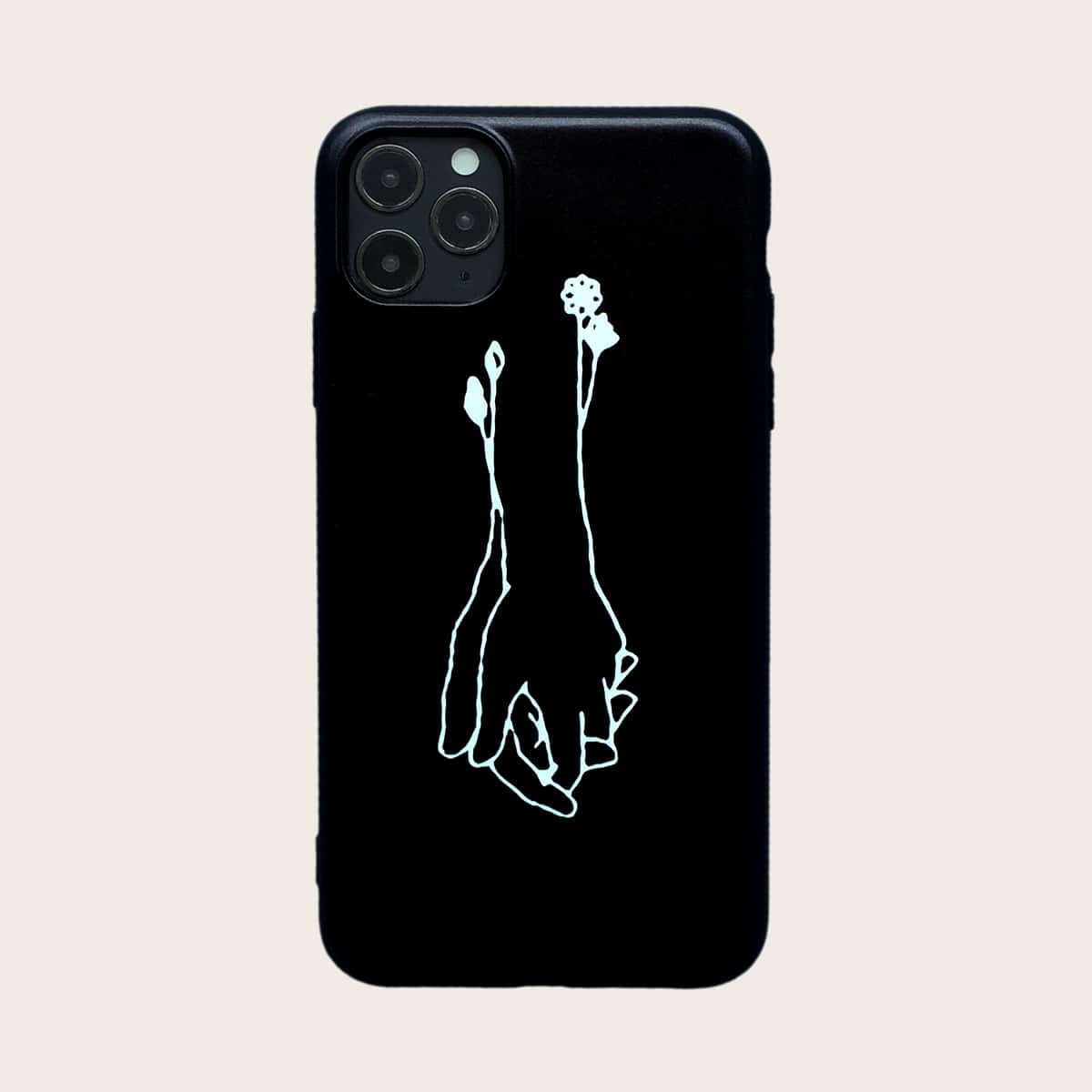 

1pc Hand Print iPhone Case, Black