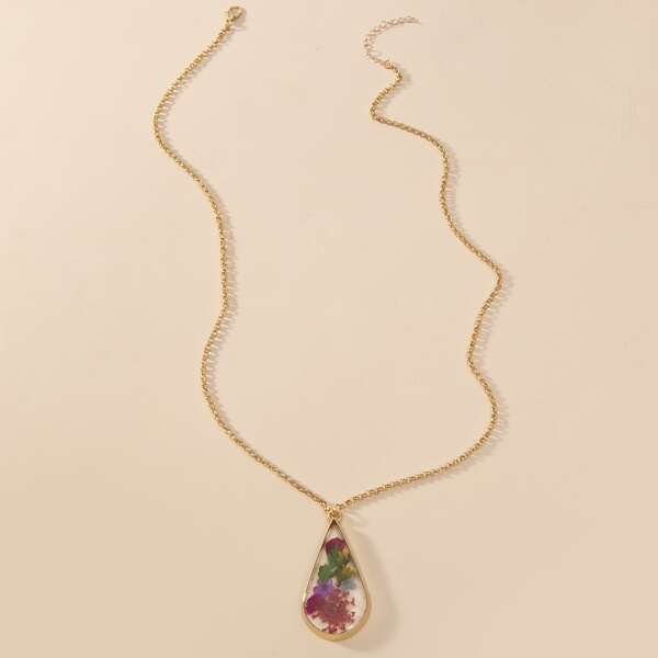 

Waterdrop Shaped Flower Charm Necklace, Multicolor