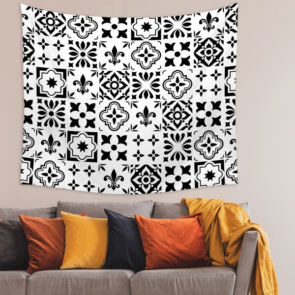

Vintage Flower Print Tapestry, Black and white