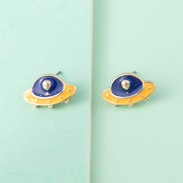 

Spacecraft Shaped Stud Earrings, Gold