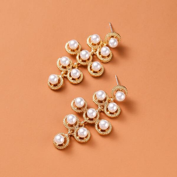 

Faux Pearl Decor Drop Earrings, Gold