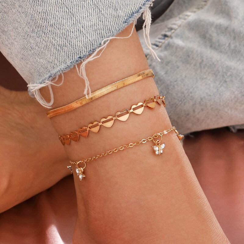 

3pcs Butterfly Charm Anklet, Gold