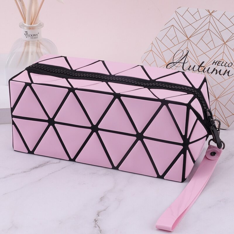 

1pc Geometric Textured Makeup Bag, Pink