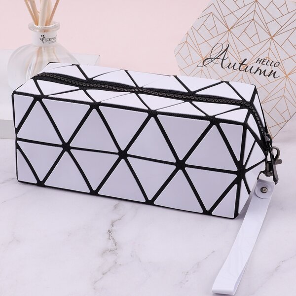 

1pc Geometric Textured Makeup Bag, White