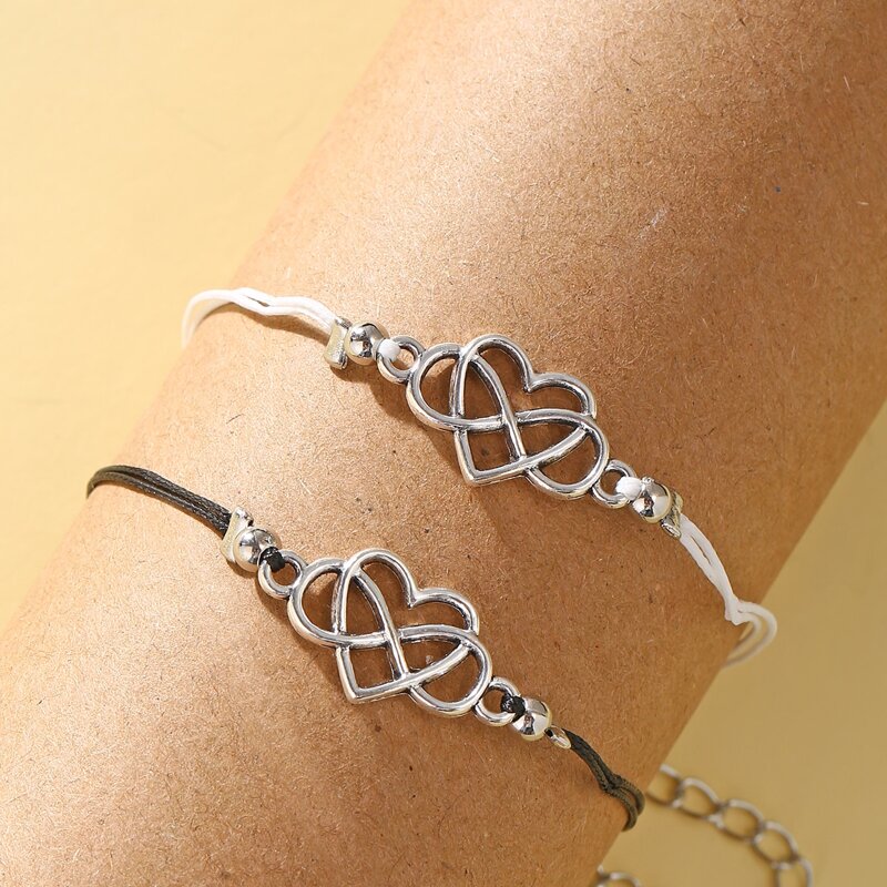 

2pcs Heart Decor Bracelet, Silver