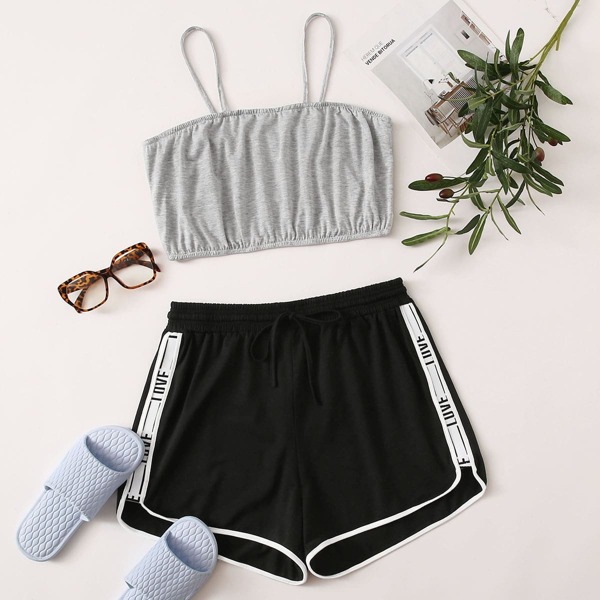 

Plus Cami Top With Letter Tape Dolphin Shorts, Multicolor