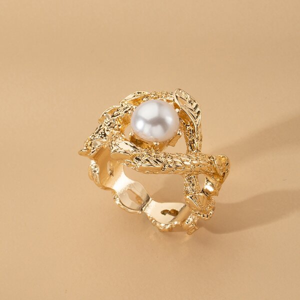 

Faux Pearl Decor Ring, Gold