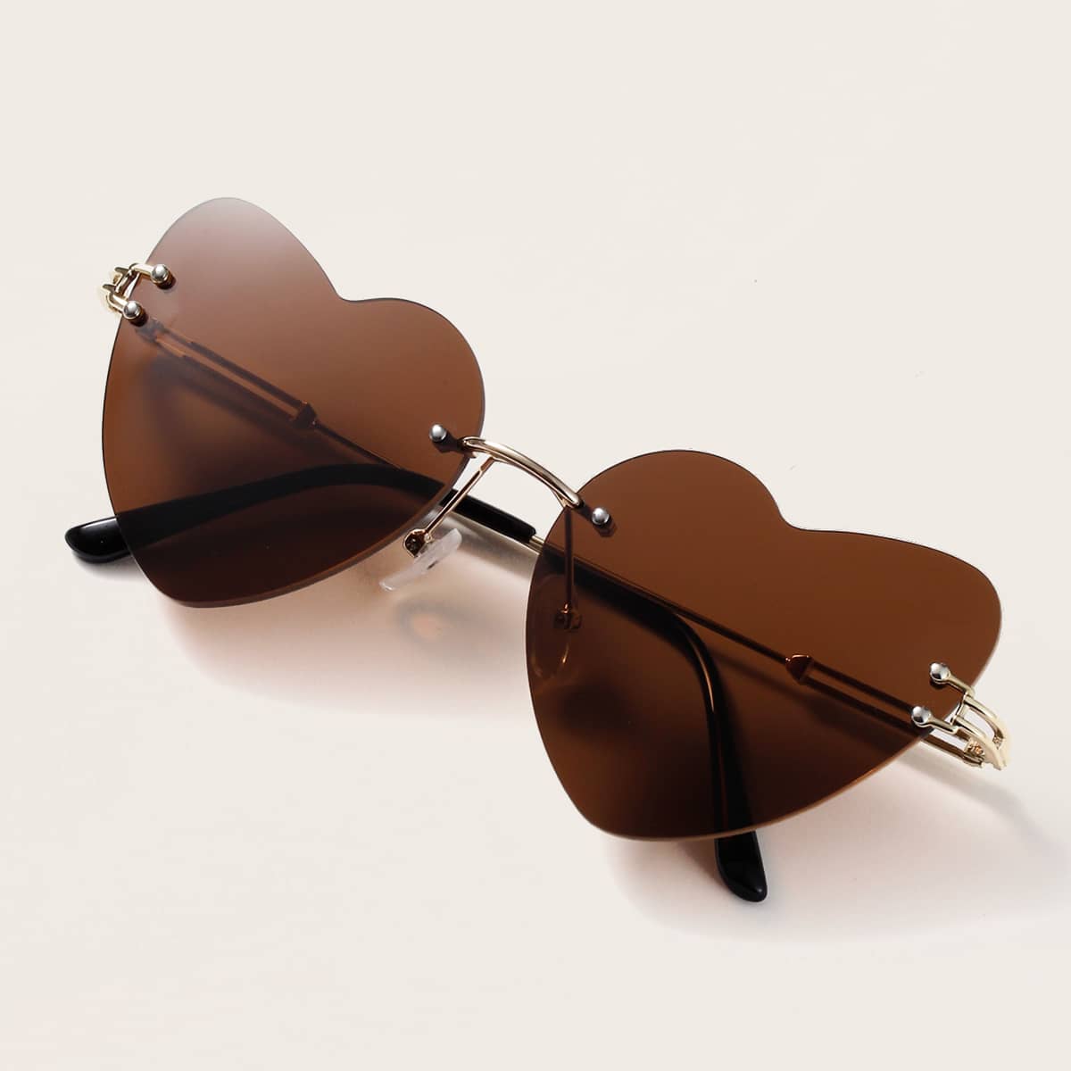 

Rimless Heart Frame Sunglasses, Brown