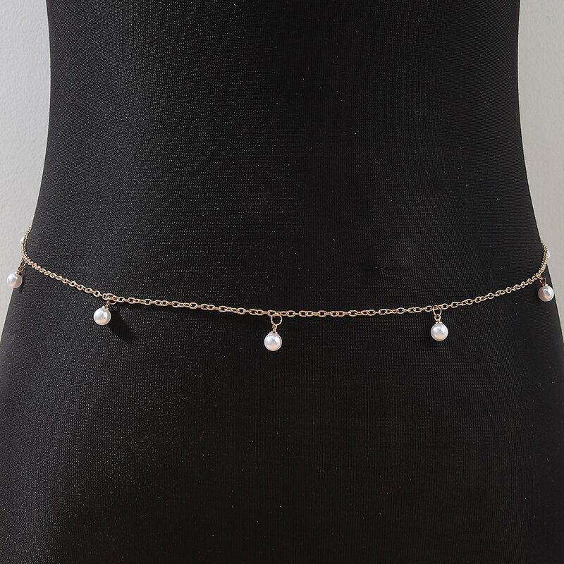 

Faux Pearl Decor Waist Chain, Gold