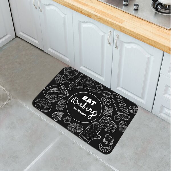 

Food Print Kitchen Carpet, Black
