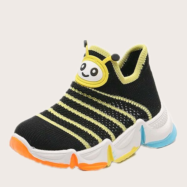 

Toddler Girls Striped Slip On Knit Sneakers, Black