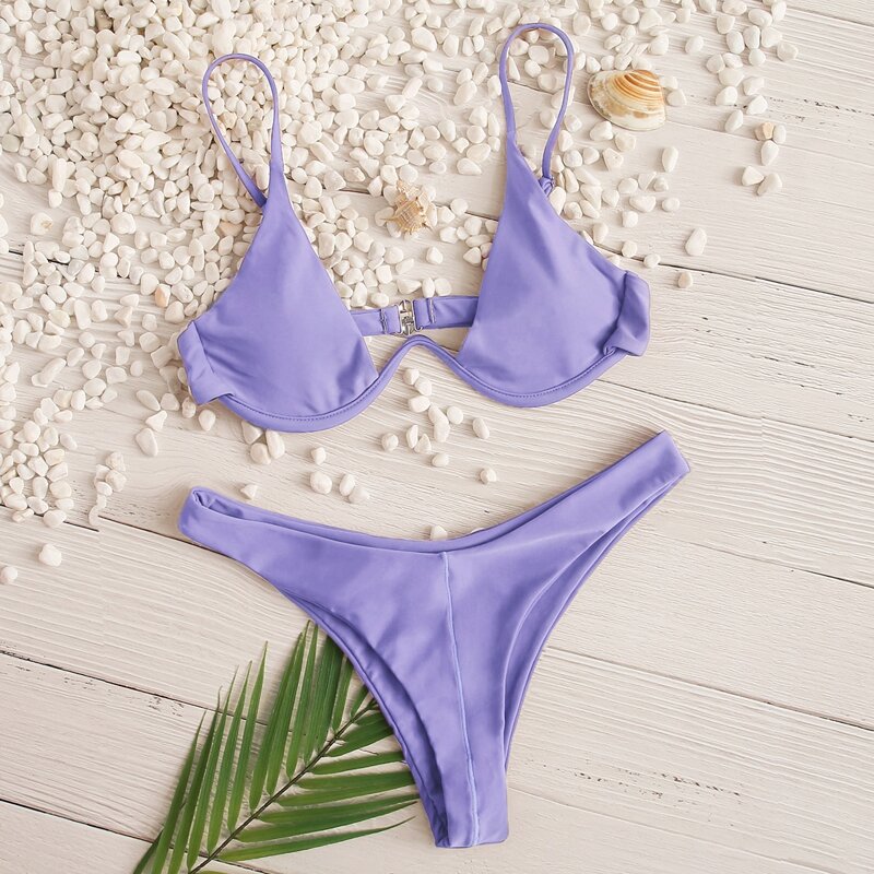 

Underwire High Cut Bikini Swimsuit, Pastel lilac purple