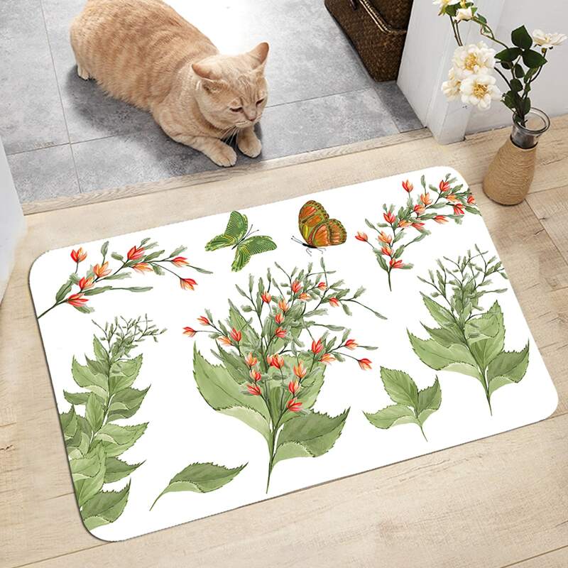 

Leaf Print Floor Mat, Multicolor