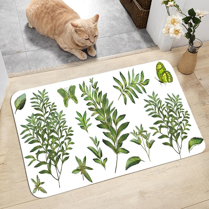 

Leaf Print Floor Mat, Multicolor