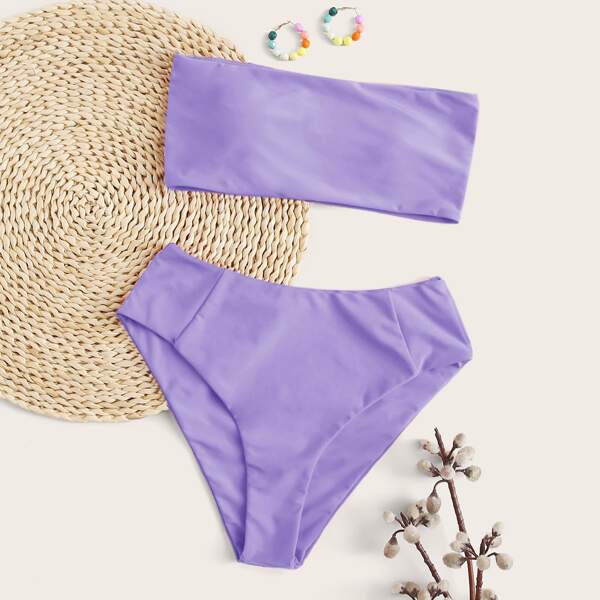 

Bandeau High Waisted Bikini Swimsuit, Lilac purple