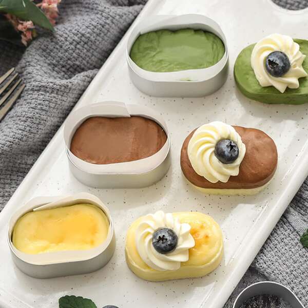 

10pcs Oval Cheese Cake Mold, Silver