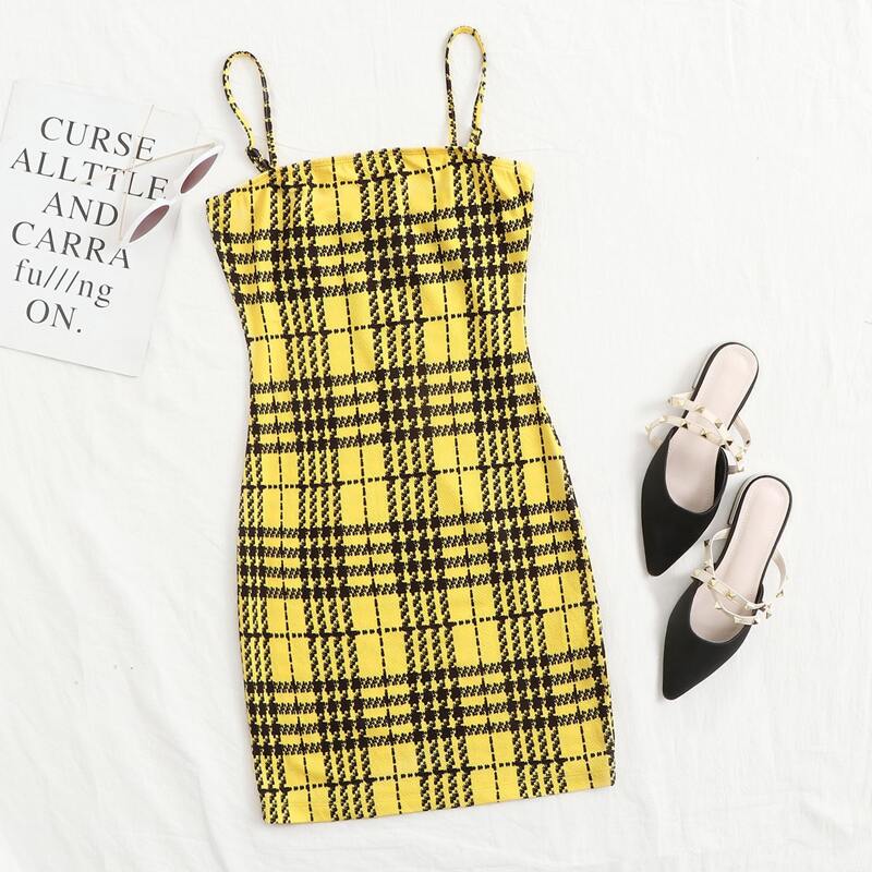 

Plaid Slip Dress, Yellow