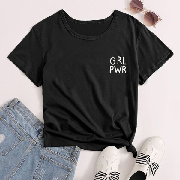 

Letter Graphic Round Neck Tee, Black