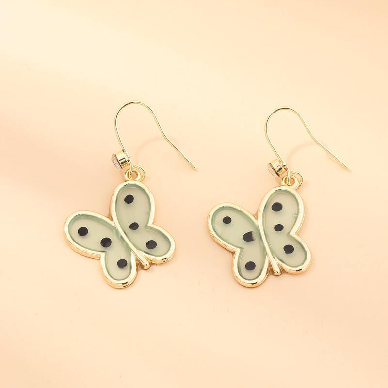 

Butterfly Charm Drop Earrings, Green