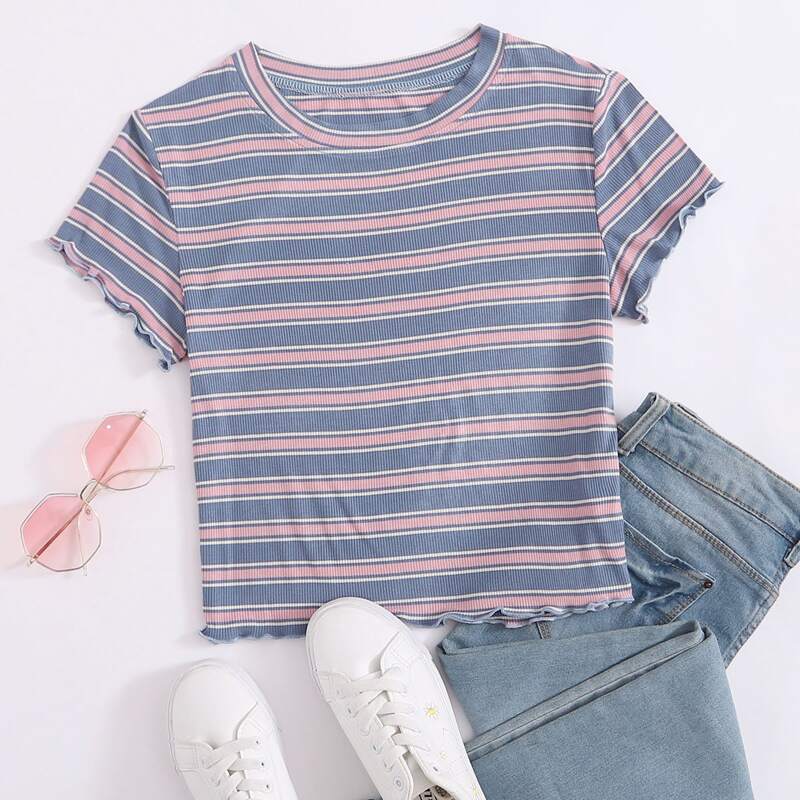 

Striped Lettuce Trim Tee, Multicolor