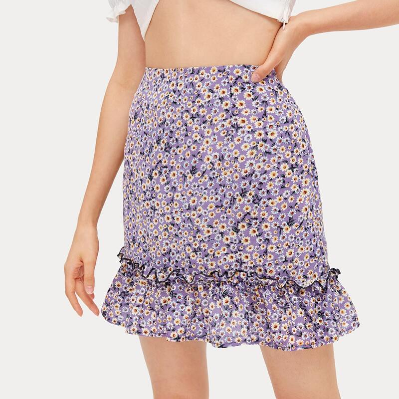 

Ditsy Floral Ruffle Hem Skirt, Multicolor