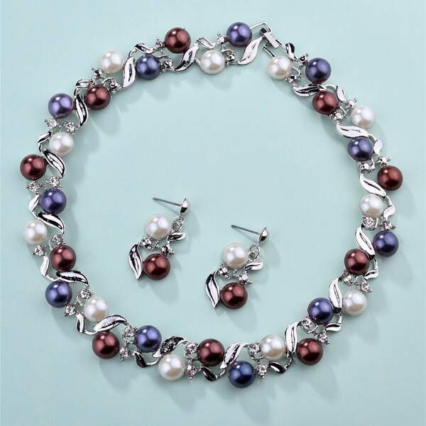 

3pcs Faux Pearl Decor Jewelry Set, Multicolor