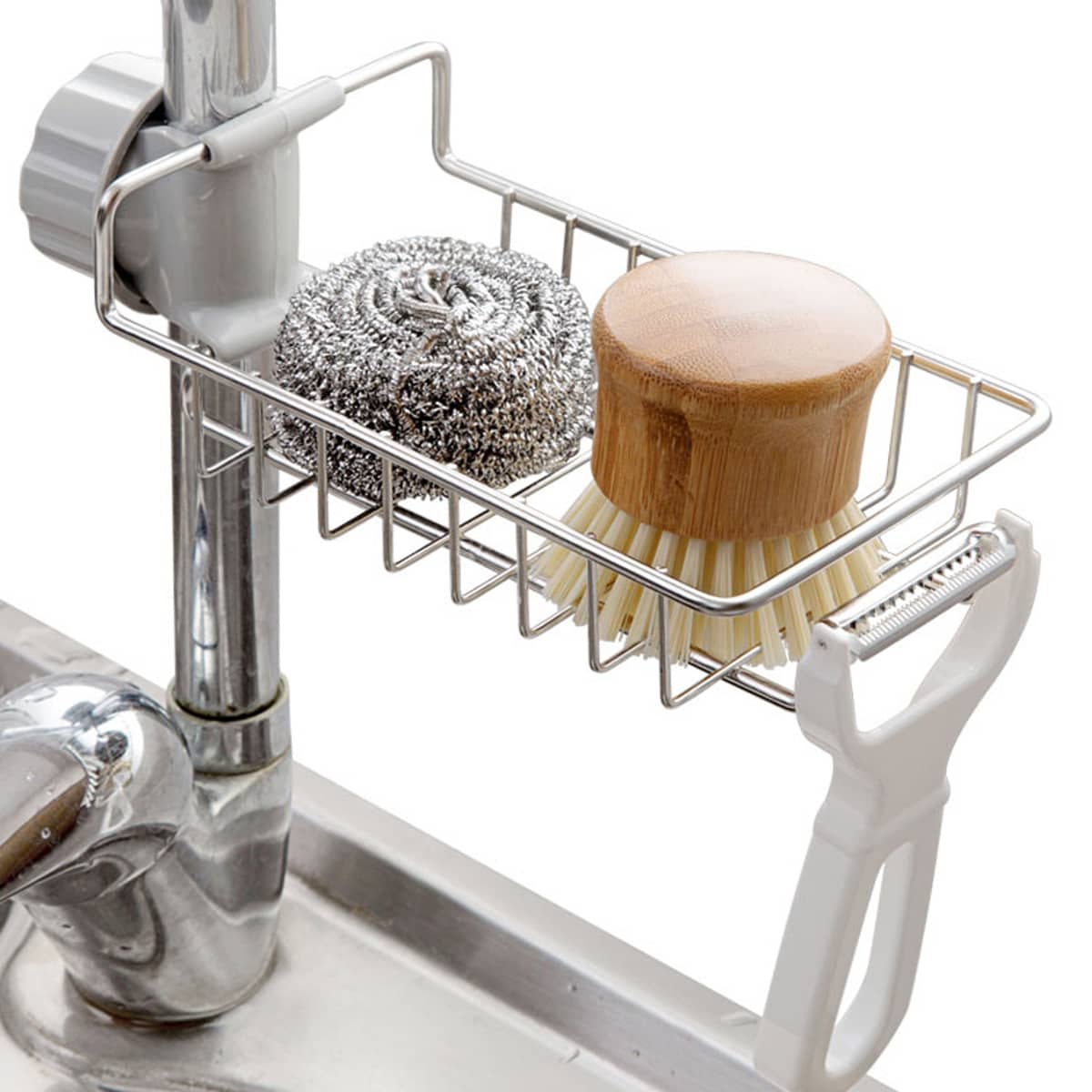 

Stainless Steel Faucet Storage Rack, Silver