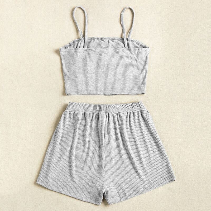 

Button Front Cami Top With Knot Shorts, Light grey
