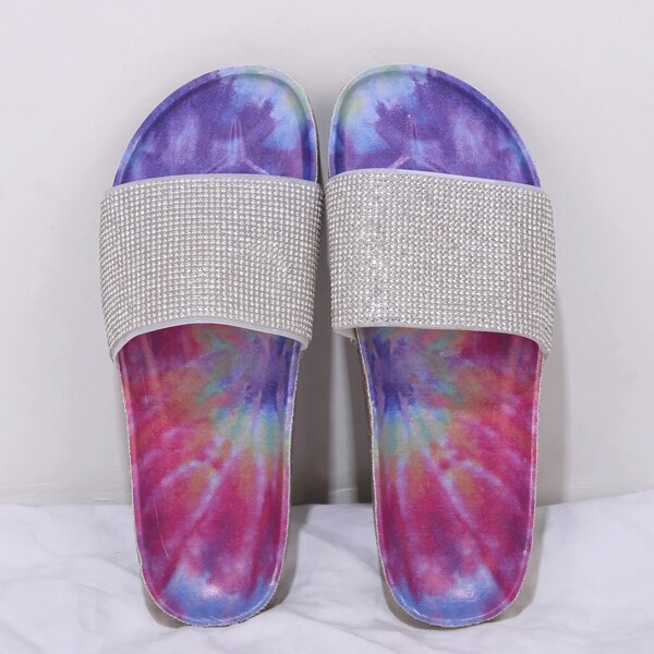 

Rhinestone Decor Tie Dye Sole Slide Sandals, Purple