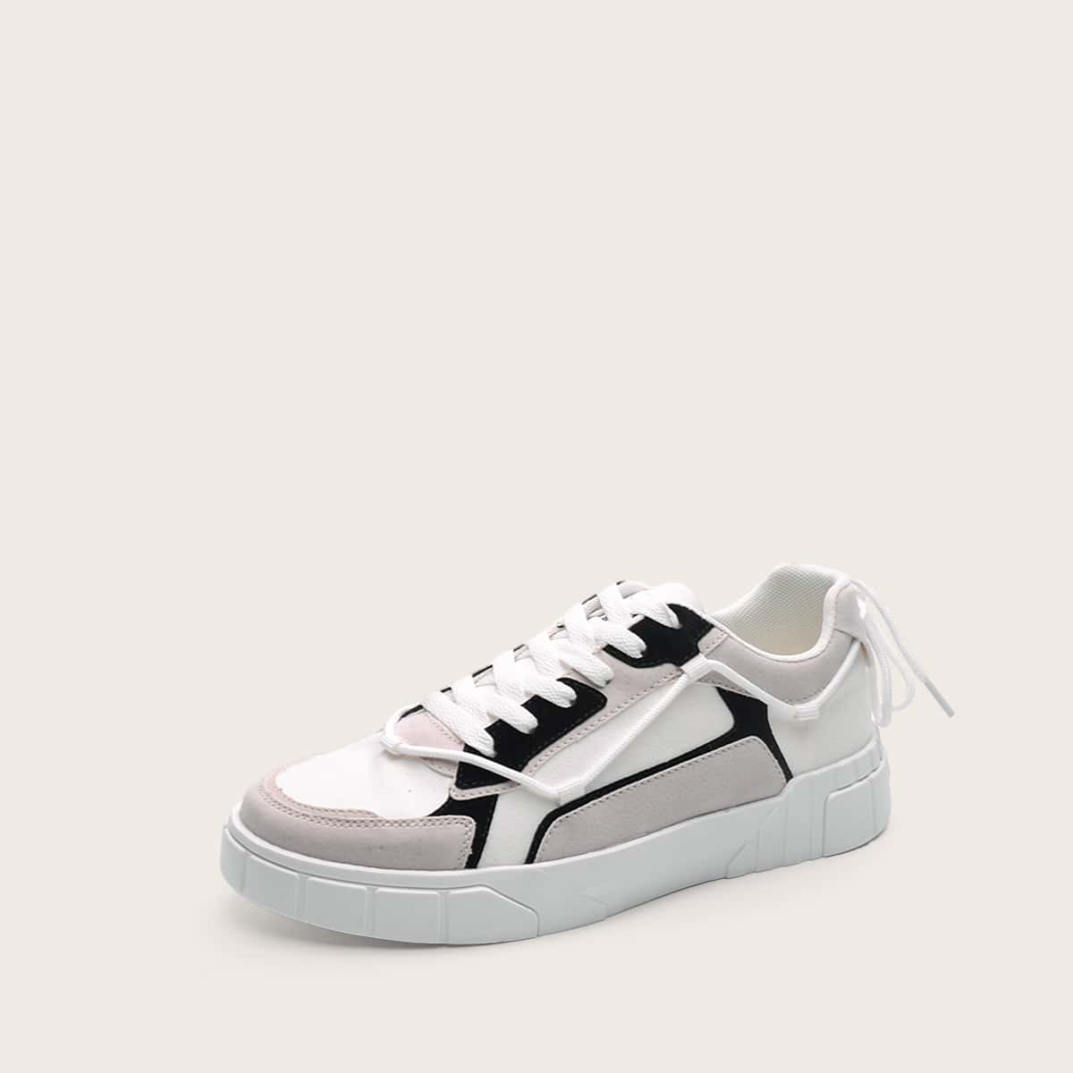

Guys Tie Back Color Block Canvas Shoes, White