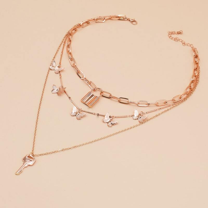 

Butterfly Tassel Layered Necklace, Gold