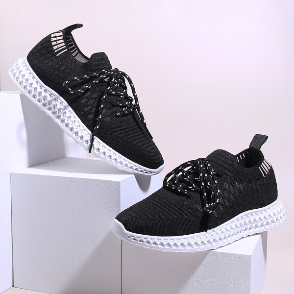 

Lace-up Front Knit Wide Fit Sneakers, Black