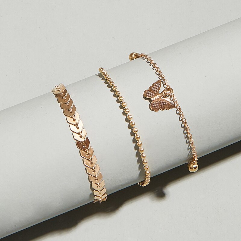 

3pcs Butterfly Charm Anklet, Gold