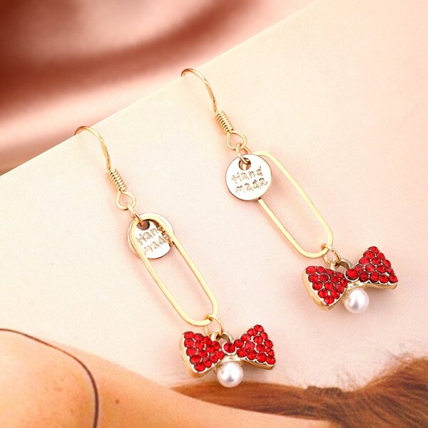 

Bow Charm Drop Earrings, Red