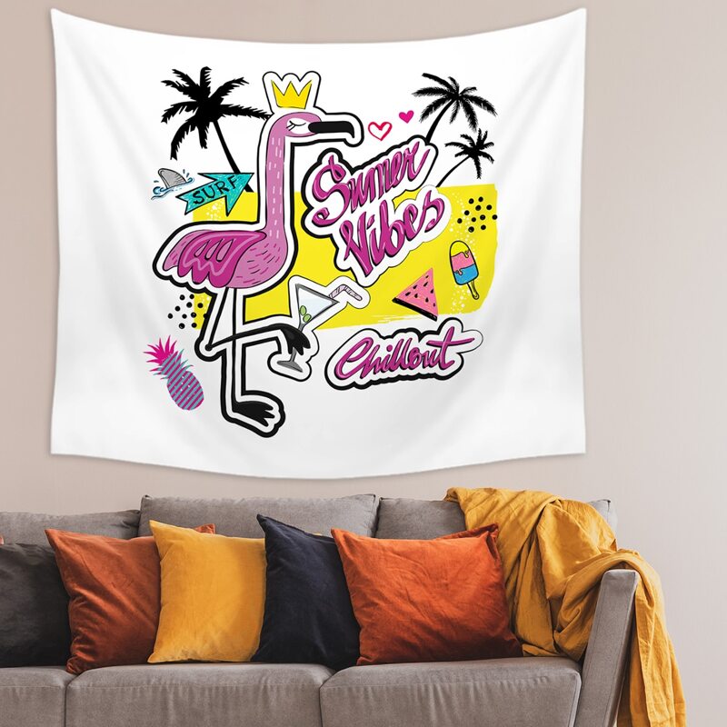 

Flamingo Print Tapestry, Multicolor