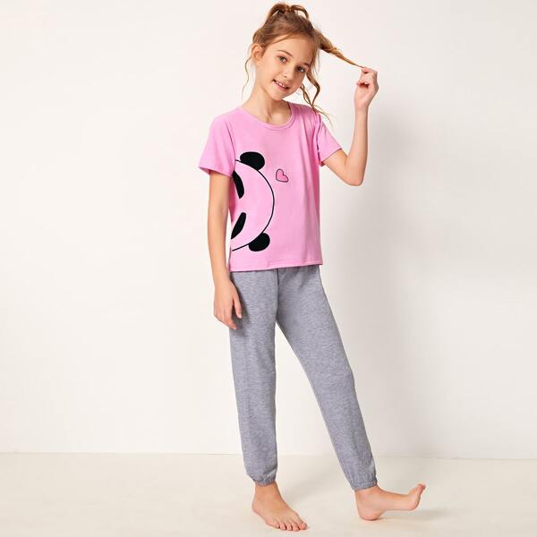 

Girls Cartoon Panda Graphic PJ Set, Multicolor