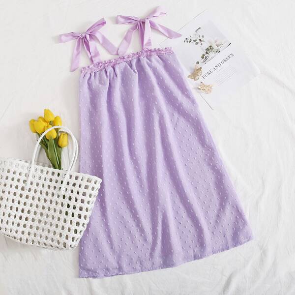 

Frill Trim Swiss Dot Knotted Cami Dress, Lilac purple