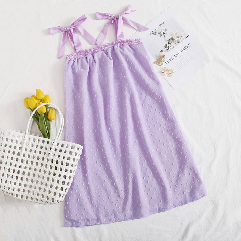 

Frill Trim Swiss Dot Knotted Cami Dress, Lilac purple